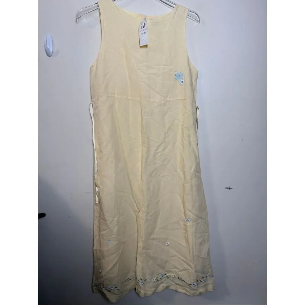 Vintage Gap Kids Girls Yellow Linen Blend Modest Floral Embroidered Dress XXL 14